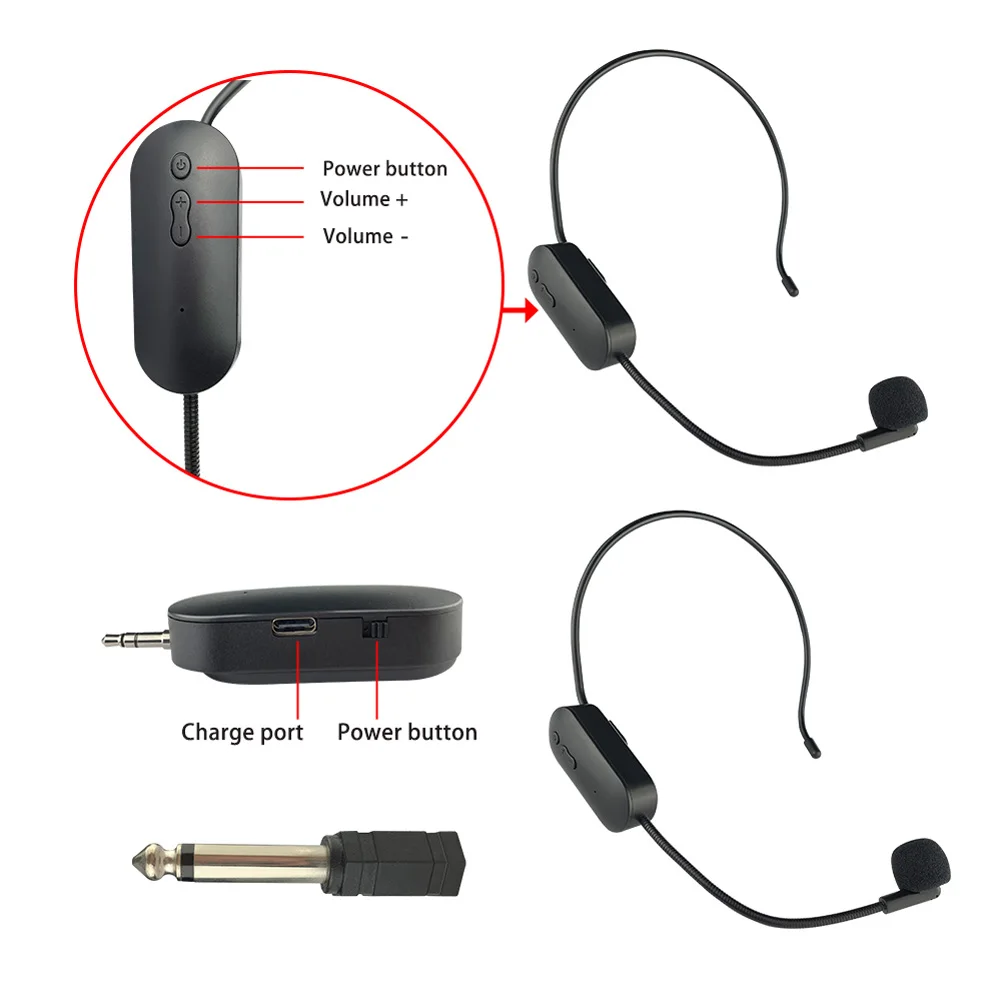 2.4G Head-mounted Wireless Lavalier Microphone Set Transmitter with Receiver for Amplifier Voice Speaker Teaching Tour Guide