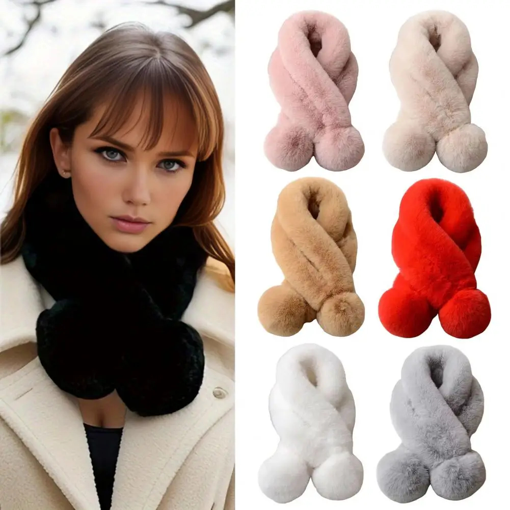 Women Scarf Warm Beautiful Wool Ball Scarf Plush Winter Scarf with Wool Ball Decoration Cozy Women's Accessories for Cold