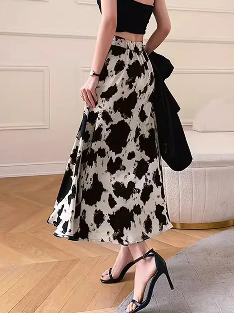 New Fashion Leopard Print Basic High Waist Female Midi Skirt Summer Spell Color Casual Simple Loose Classic A-Line Women Skirts