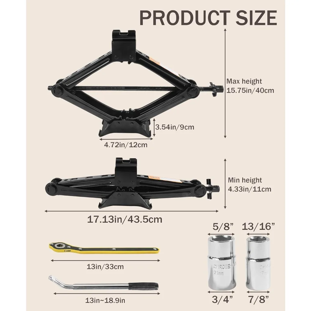 رافعة مقصية - أداة جاك إطارات السيارة 2 طن، طقم طوارئ عالمي مع مفتاح ربط، طقم تغيير الإطارات المحمول للسيارة والشاحنة