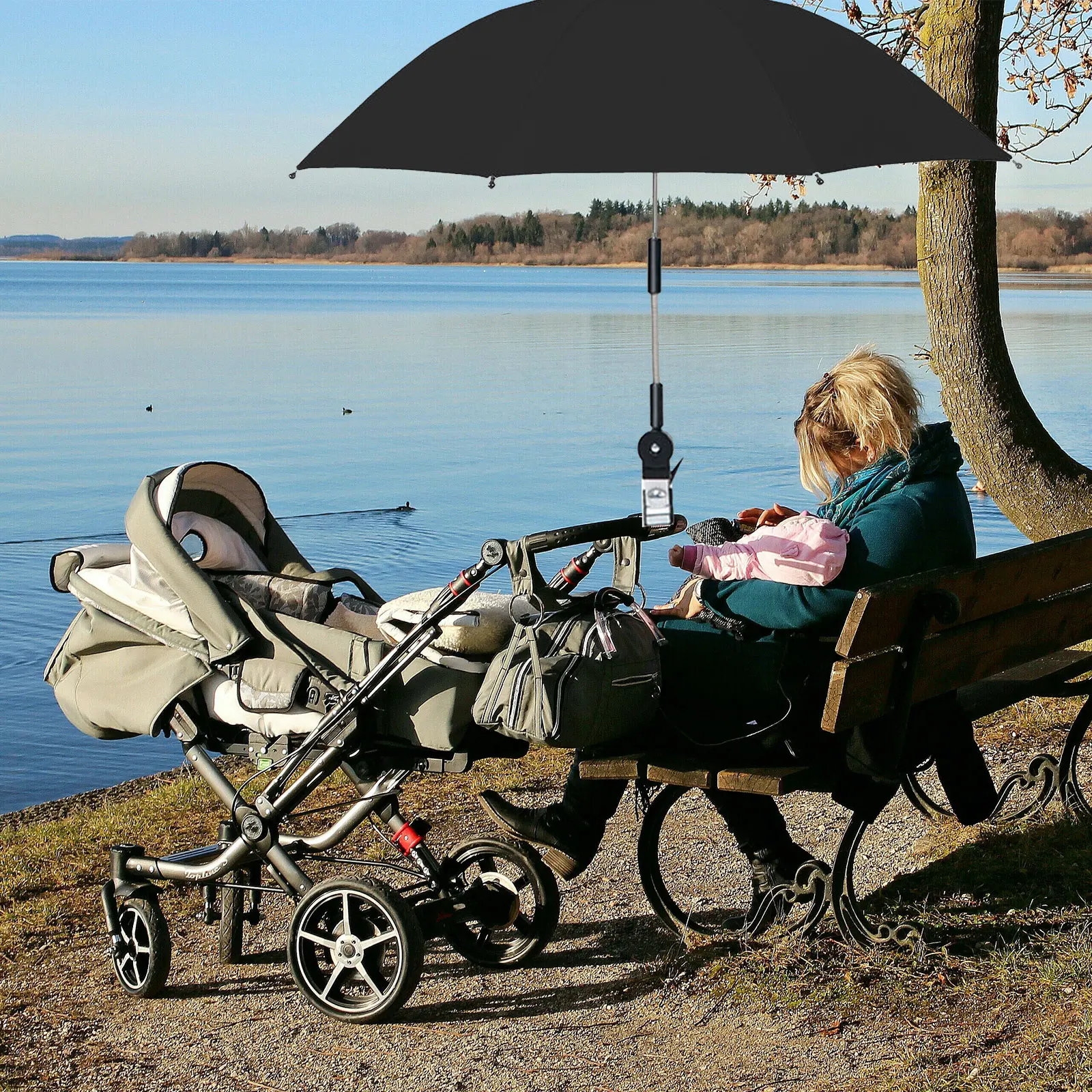 360° Adjustable Umbrella With Clamp Baby Stroller Accessories Outdoor Universal 3 Colors Sunshade To Strengthen Umbrellas