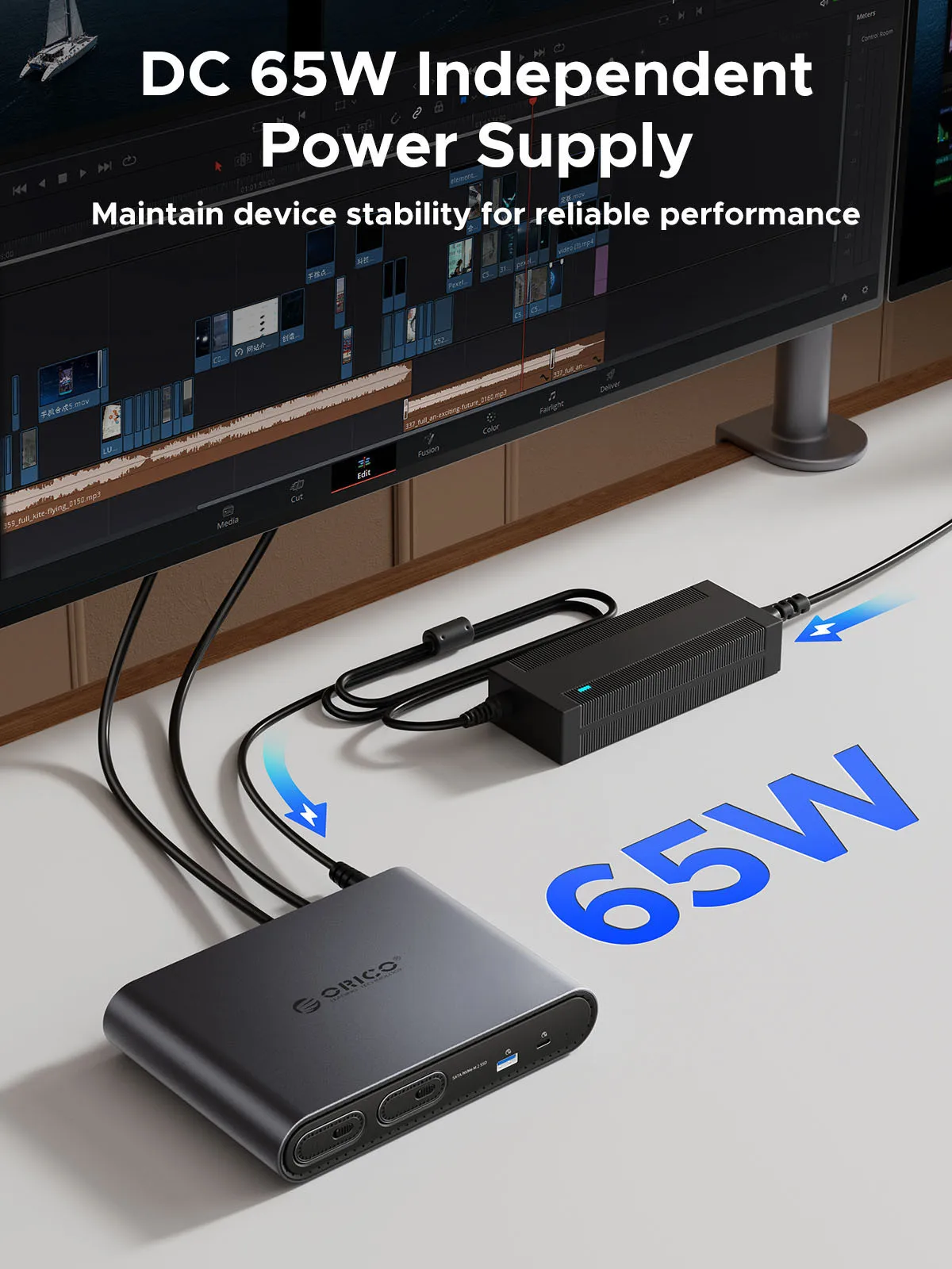 Imagem -06 - Gabinete Ssd Nvme Duplo com Plataforma de Docking Station Compatível com Hdmi 4k60hz Pd100w Ethernet Áudio de 35 mm Botão de Volume Orico-m.2