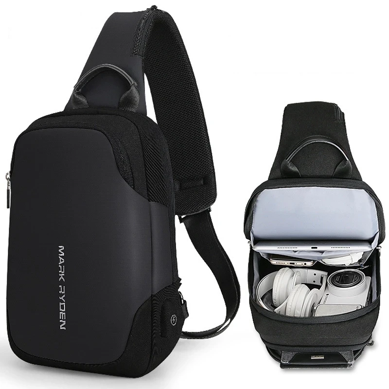 Chest Bag Multi Functional Waterproof Shoulder Bag USB Charging Casual Crossbody Bag