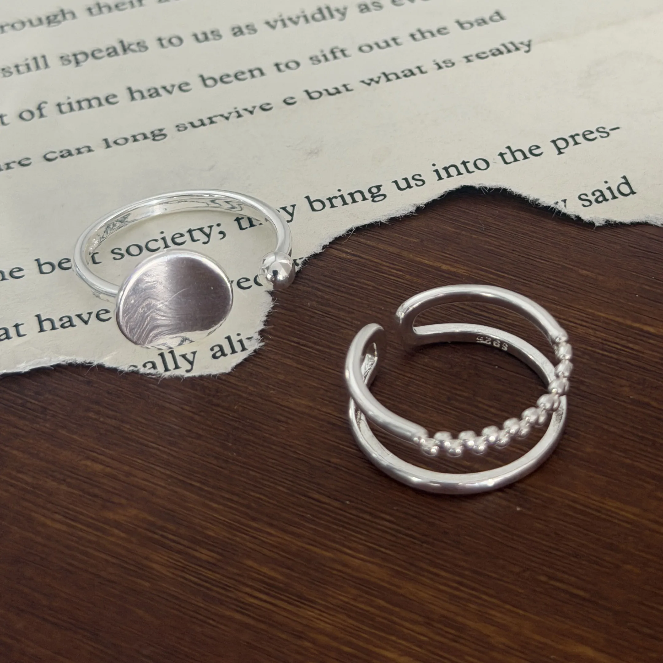 925 Sterling Silver Rings For Women Simple Vintage Handmade Adjustable Finger Double Layer Ring Fashion Band Female Bijoux Gift