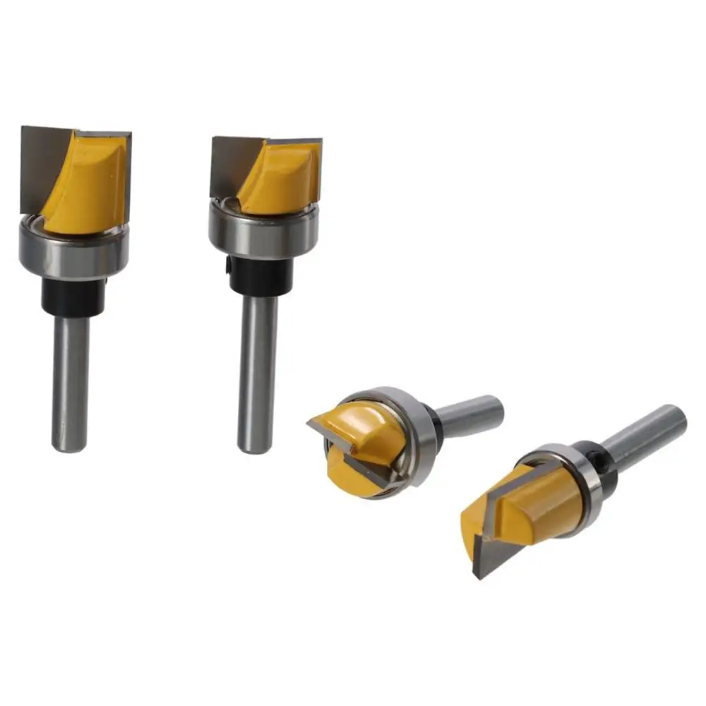 4 Stuks Carbide Bodem Reiniging Router Bit Wolfraam Gelegeerd Koolstofstalen Deur Scharnier Router Bit Set Zwart Zilver Pen Groef Snijder