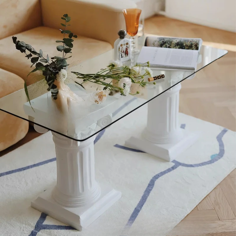 

Roman column sofa coffee ins tempered glass side table small round table Nordic simple square