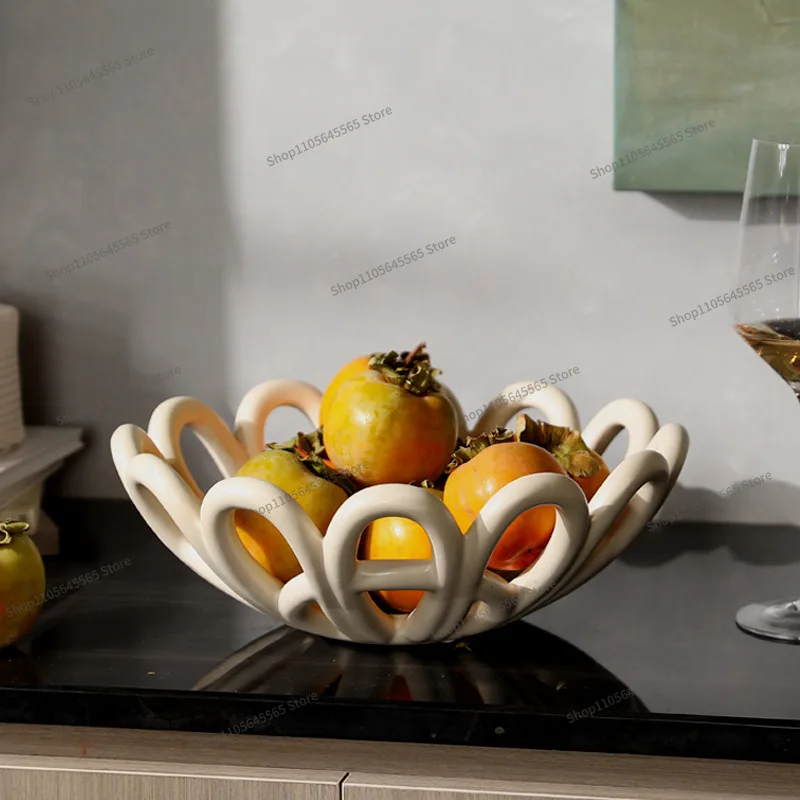 For Modern Simple and Creative Hollow Ceramic Fruit Plate, Living Room Home Storage Plate, Coffee Table, Dining Table Decoration