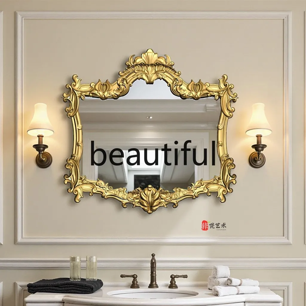 

French retro special-shaped bathroom mirror carved light luxury desktop vanity vanity mirror European porch fireplace decoration