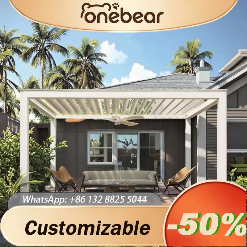 3x4 3x5 4x4 Any Size Custom Modern Outdoor Motorized Bioclimatic Aluminum Pergola Adjustable Louver Roof Waterproof Easy Install