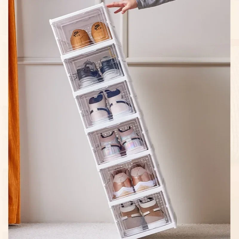 6 Layers Foldable Shoes Box Dustproof Thickened Plastic Sneaker Shoe Storage Box Stackable Cabinet Transparent Organizers Rack