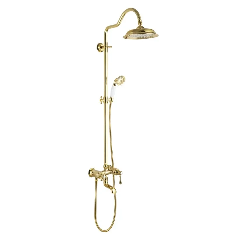 Gold Shower Vintage Style Brass Body Ceramic Handle Shower Faucet