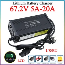 67.2V 5A 8A 10A 12A 15A 20A ebike Lithium Battery Charger 110V/220V For 16S 60V E-motorcycle Li-ion Cells Fast Charging Aluminum