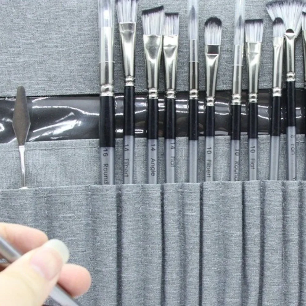 24pcs/set Wooden Handle Nylon Brush Set Nylon Hair Aluminum Tube Artist Paint Brushes DIY Art with Scraper Watercolor Brush