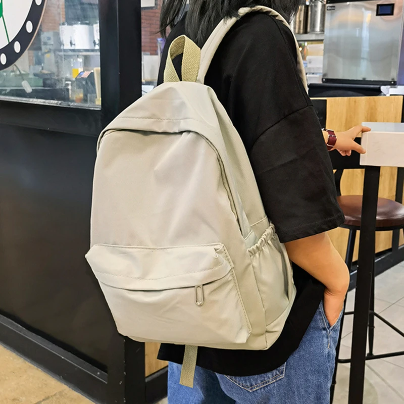 Mochila escolar impermeable de gran capacidad para mujer, mochila escolar con cremallera suave, Color sólido, mochila informal para adolescentes y niñas, suministro para estudiantes