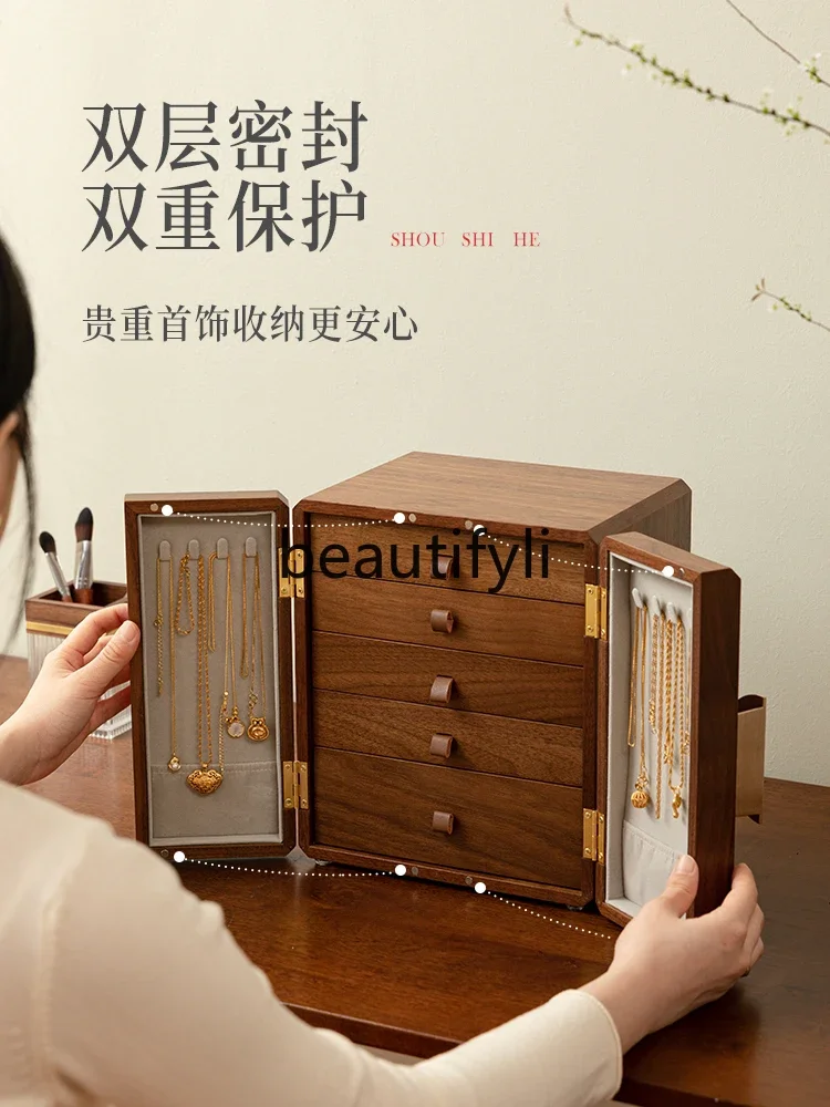 Wooden Jewelry Storage Box New Chinese Large Capacity Birthday Wedding Jewelry Box