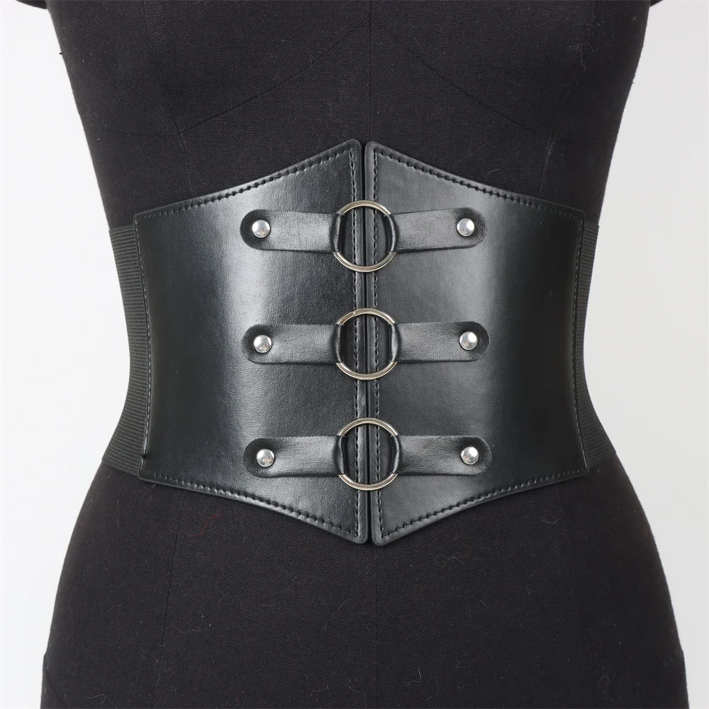 Cintura a corsetto gotico alla moda con tripla fibbia con borchie con rivetti neri Cintura elastica Waspie per donne punk perfette per cappotti