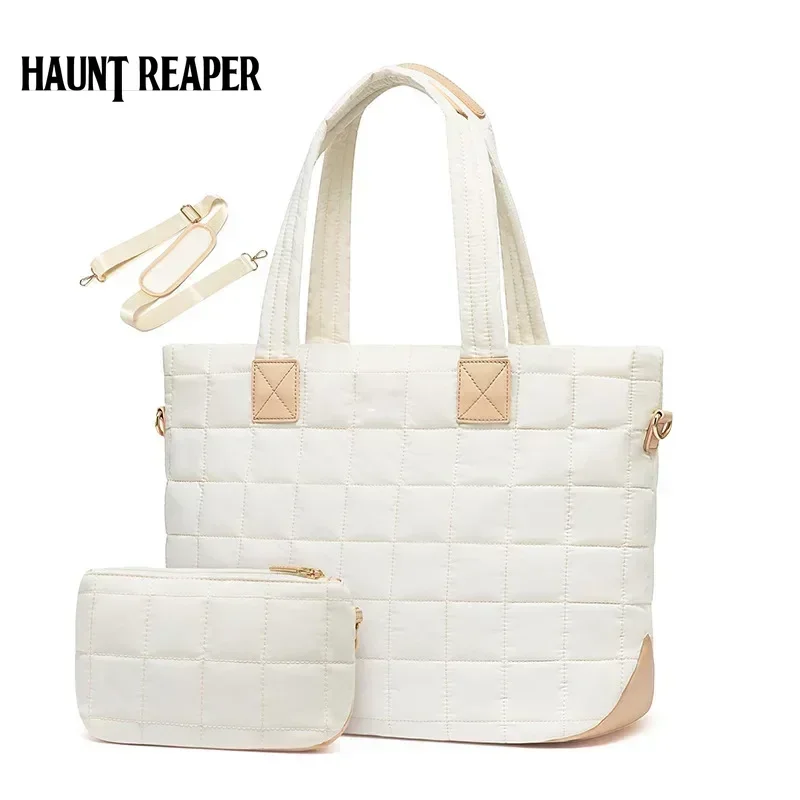 

2025 New Large Puffer Tote Bag for Women Quilted Handbags Purse Female Shopping Laptop Bag Quilted Zipper Fluffy Work Tote Bags