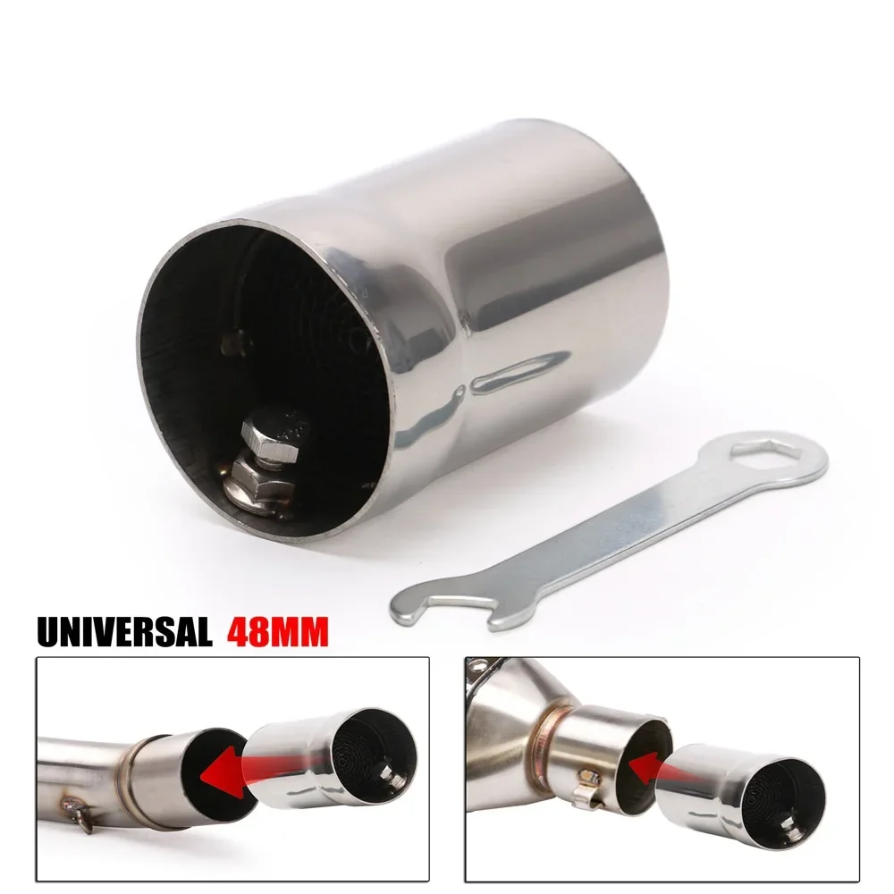 Universal 48mm Inlet Stainless Steel Exhaust Muffler Motorcycle Round Muffler Exhaust Pipe 67mm Long, with Wrench