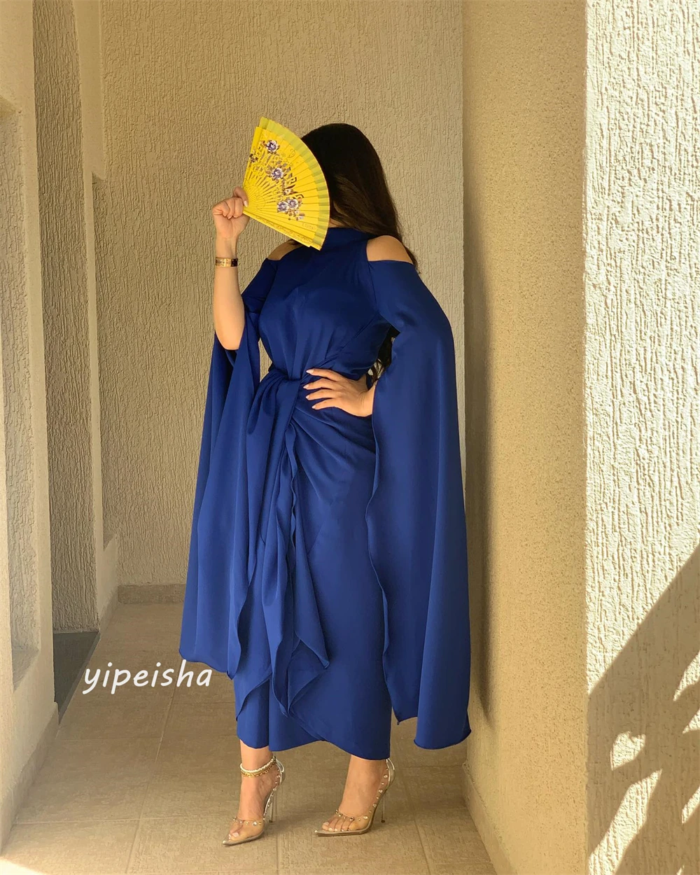 Jersey drapeado plisado con volantes para el Día de San Valentín, vestido Midi de cuello alto a medida para ocasiones