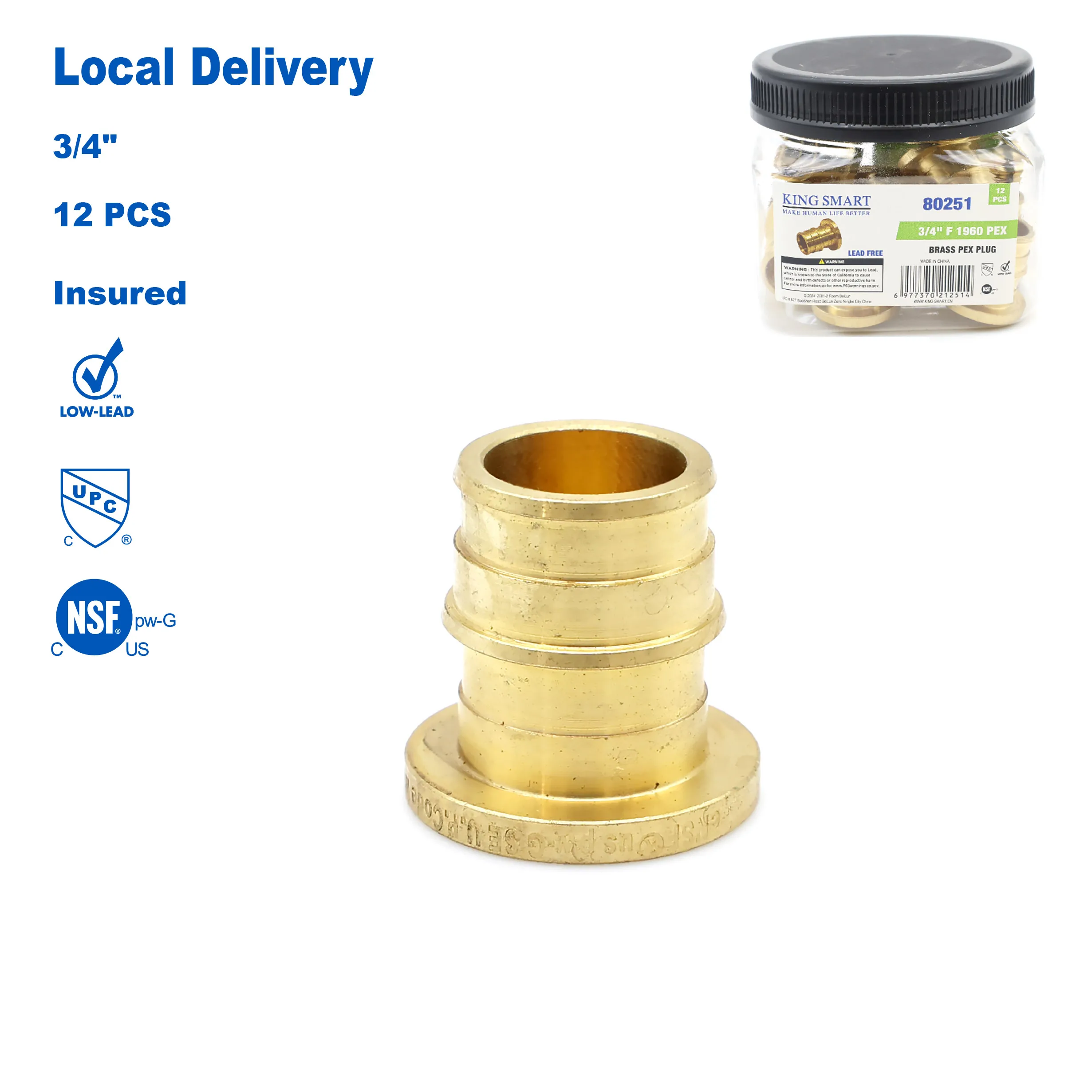 

KING SMART F1960/Wisbo/PEX A Expansion PEX 3/4" PEX Plug; 12Pcs/Case; Lead Free Brass; 80251