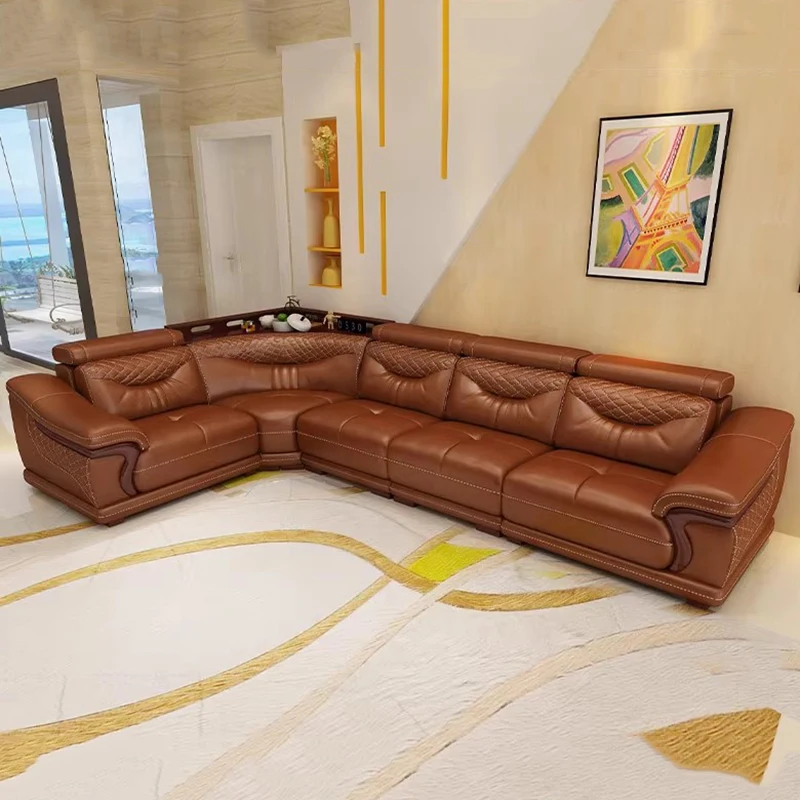 Genuine Leather Living Room Sofas Modern Luxury Relax Armchairs Straight Sofas Vintage Comfortable Chaises De Salon Accessories