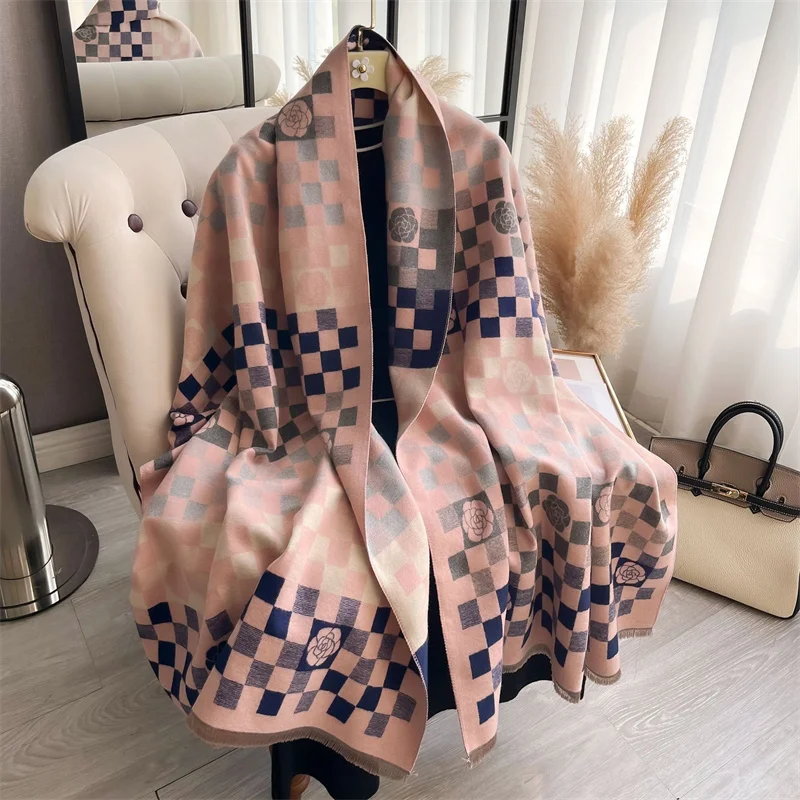 2024 Geometry Flower Designer Lady Winter Scarf Thicken Warm Women Cashmere Shawl Pashmina Female Wrap HIjab Neckerchief