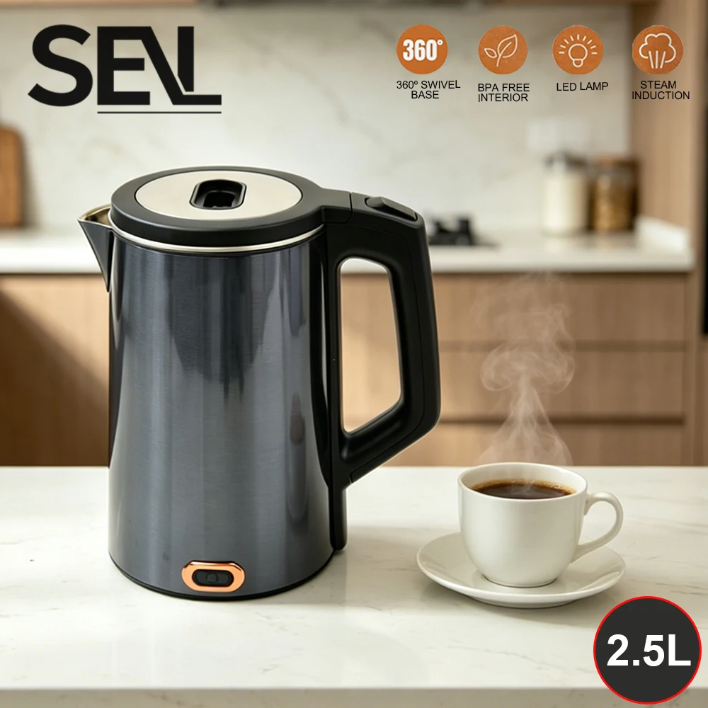 2.5L Stainless Steel Electric Kettle Anti-scald Fast Boiling Water Heater Multi-scene Household Tea Kettle For Home Office Hotel