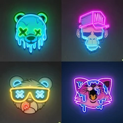 Bear Neon Sign Cute Anime Personalized Neon Bedroom Gaming Room Home Wall Decoration UV Printing Lights Custom Led Light Signs