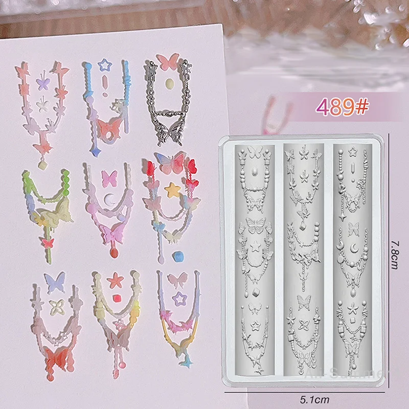 Forma silikonowa 3D do zdobienia paznokci, wzór kokardki, koralików, łańcuszka, wstążki, do samodzielnego tworzenia ozdób i wzorów na paznokcie.