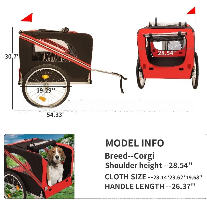 Outdoor Pet Trailer Hand Push Dog Walker Three Wheels Steering