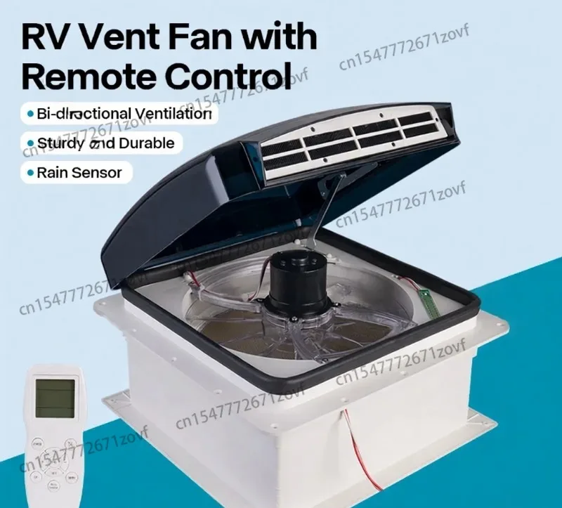 12V RV roof fan, remote-controlled rain sensor, 10-speed electric, 36x36cm bidirectional ventilated roof fan