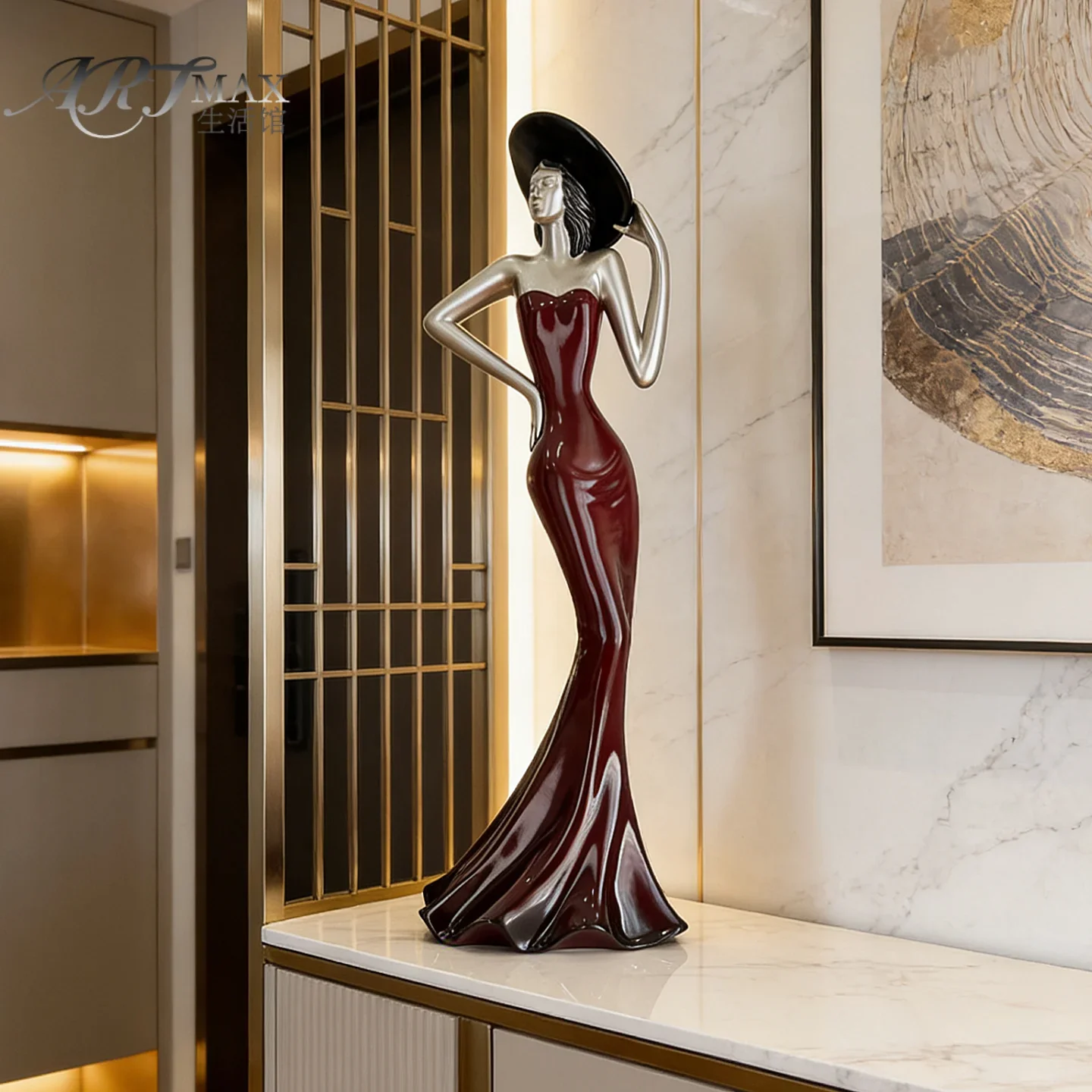 J81 Creative Girl Sculpture Fiberglass Zen Decor TV Cabinet Living Room Luxury Modern Art Statue
