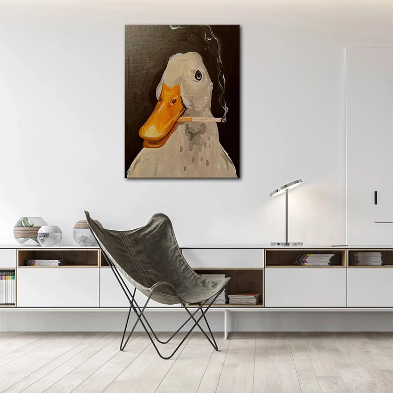 Duck Fun Illustration Canvas Painting Creative Smoking Duck Wall Art Poster Print Pictures for Living Room Home Aesthetics Decor