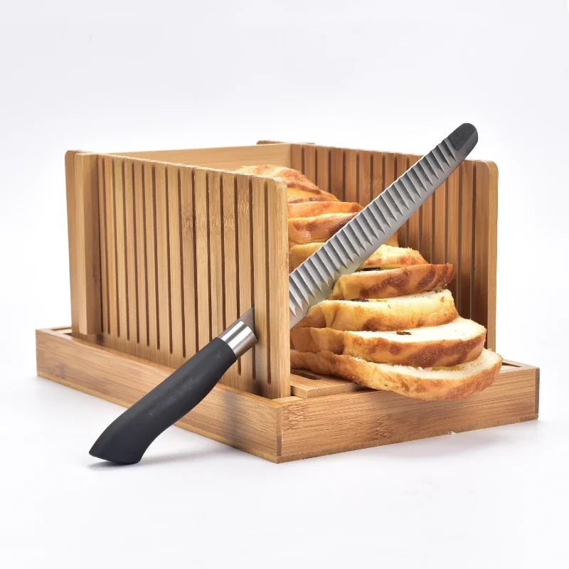 

Toast Loaf Cutter Holder Sandwich Slicing Tool Adjustable Nature Bamboo Bread Slicer