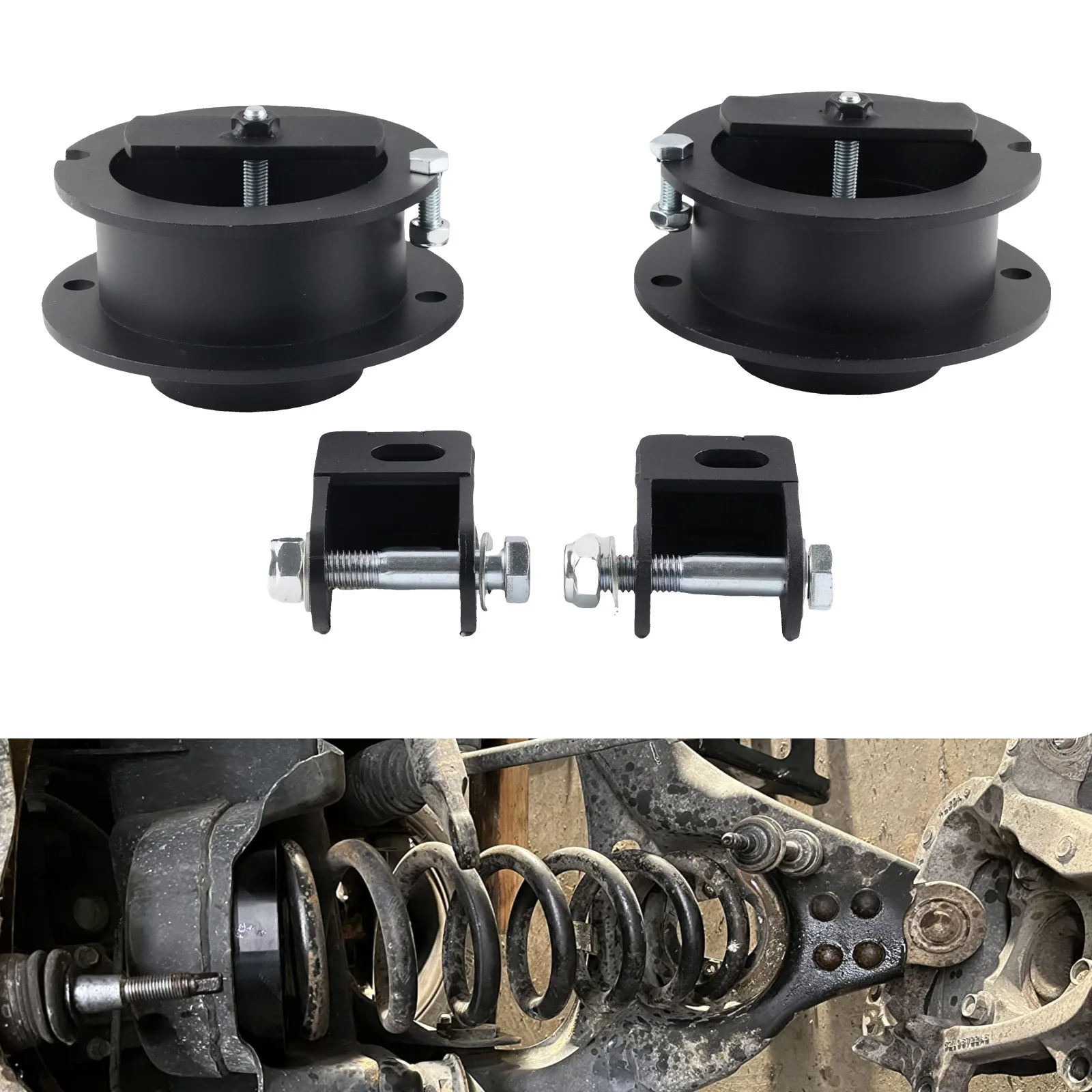 

Черный 2,5-дюймовый комплект переднего выравнивающего подъемника, сверхмощные проставки пружинной стойки с кронштейнами для перемещения ударов для Ram 2500 3500 4WD