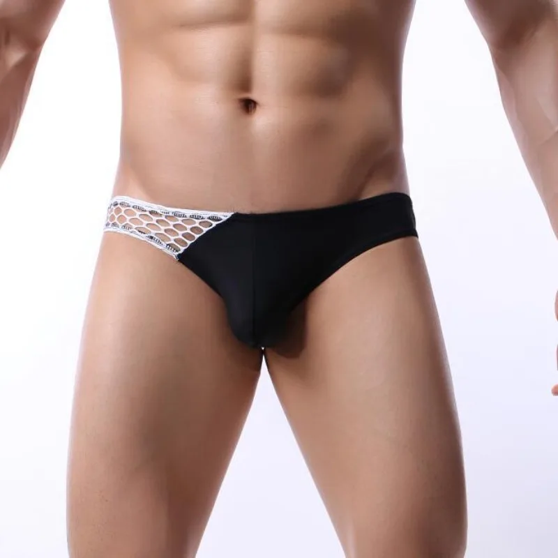 

Solid color fashionable men's underwear ice silk briefs color matching underwear triangle D72
