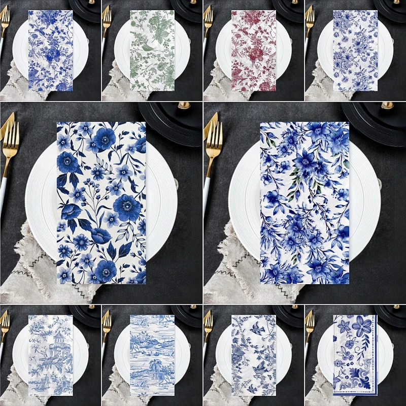 20Pcs/Bag Vintage Blue and White Porcelain Decoupage Paper Napkins Flower Paper Tissues for Party Wedding Xmas Supplies 30x40cm