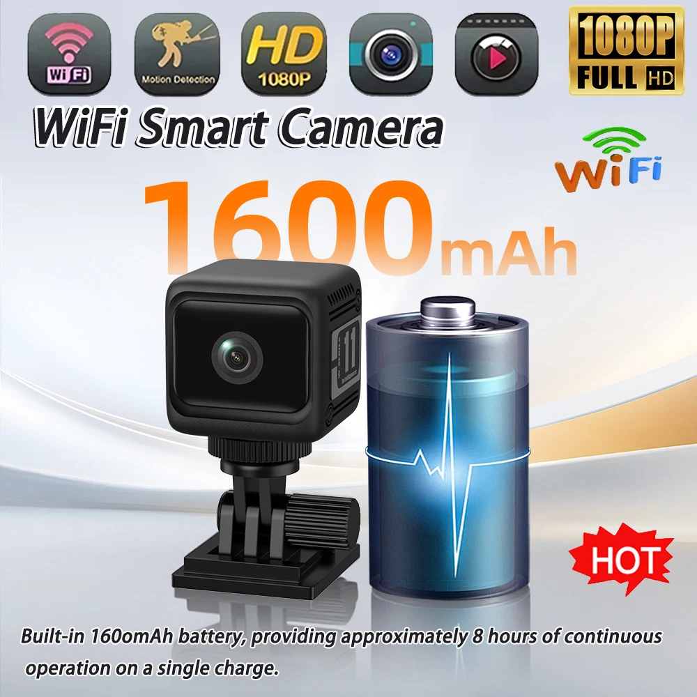 1080P HD Wifi Mini Camera Long-lasting Battery Life Smart Home Security Small Camcorder Night Vision Motion Detection Body Cam