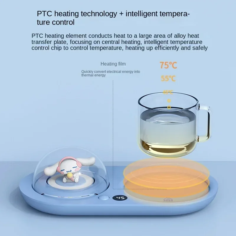 Anime Cartoon Sanrioed Cinnamoroll Glass 55 ยฐ Thermostatic Cup Kawaii Heated Milk Coaster Cute Adjustable Temperature Coaster
