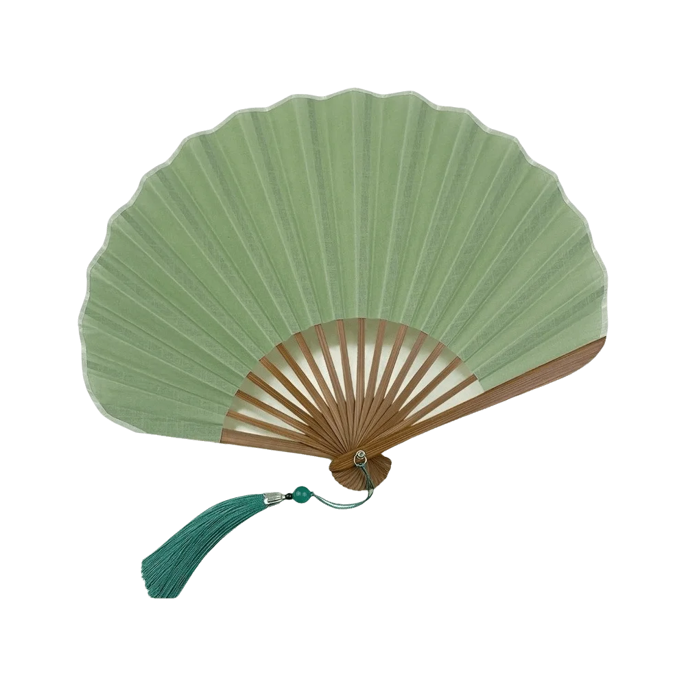 New Cotton Linen Folding Hand Fan Foldable Bamboo Ribs Chinese Style Fan Shell Shape Handheld Fan Daily Carry