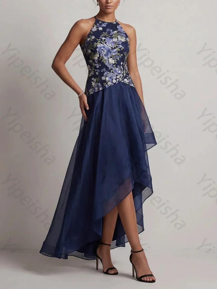 Customized A-Line Navy Halter Sleeveless Mother of The Bride Dresses Sexy Backless Evening Dress High Quality Prom Party Gowns