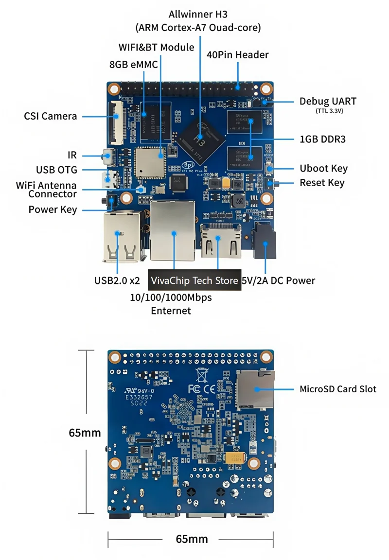 VivaChip TechBanana Pi BPI-M2+ IoT Development Board Adopts Allwinner H3 Chip Design, 1GB DDR3 RAM, 8GB EMMC
