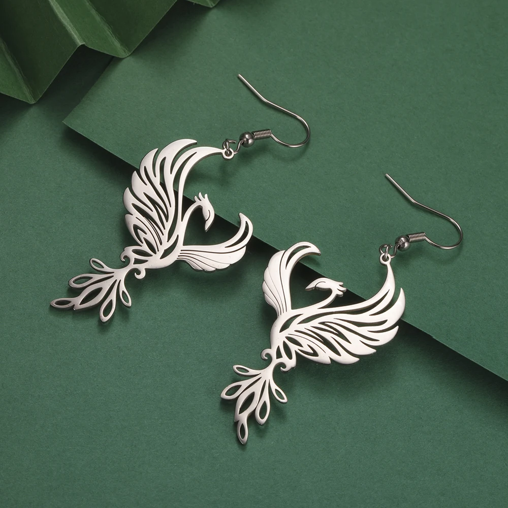 Dawapara Phoenix Women Earrings Geometric Mytical Animal Bird Totem Pendant Stainless Steel Jewelry