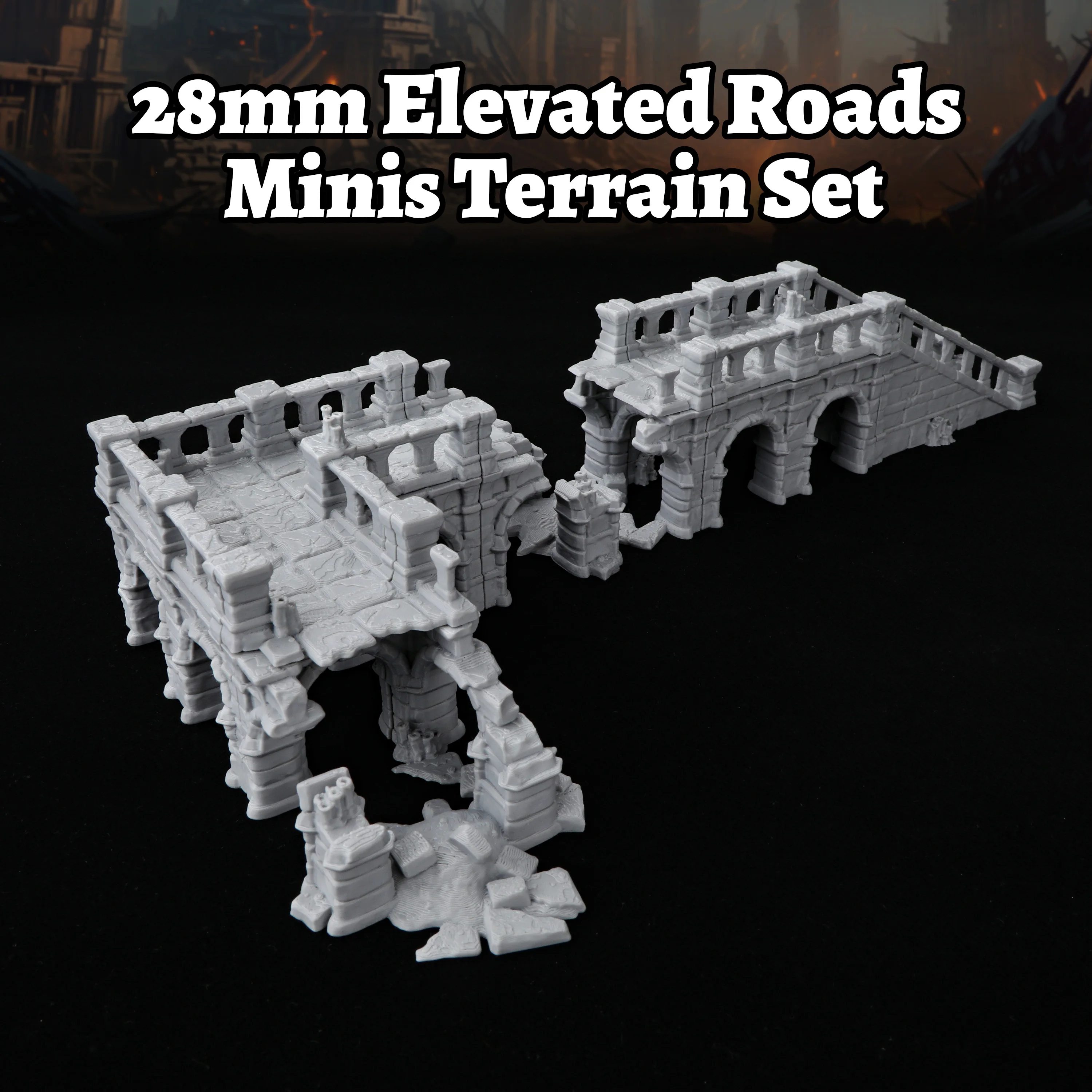 Fantasy Elevated Roads Terrain Model, 28mm Miniature Scenery Accessory, Enhance Fantasy Adventure Maps And Tabletop Scenery