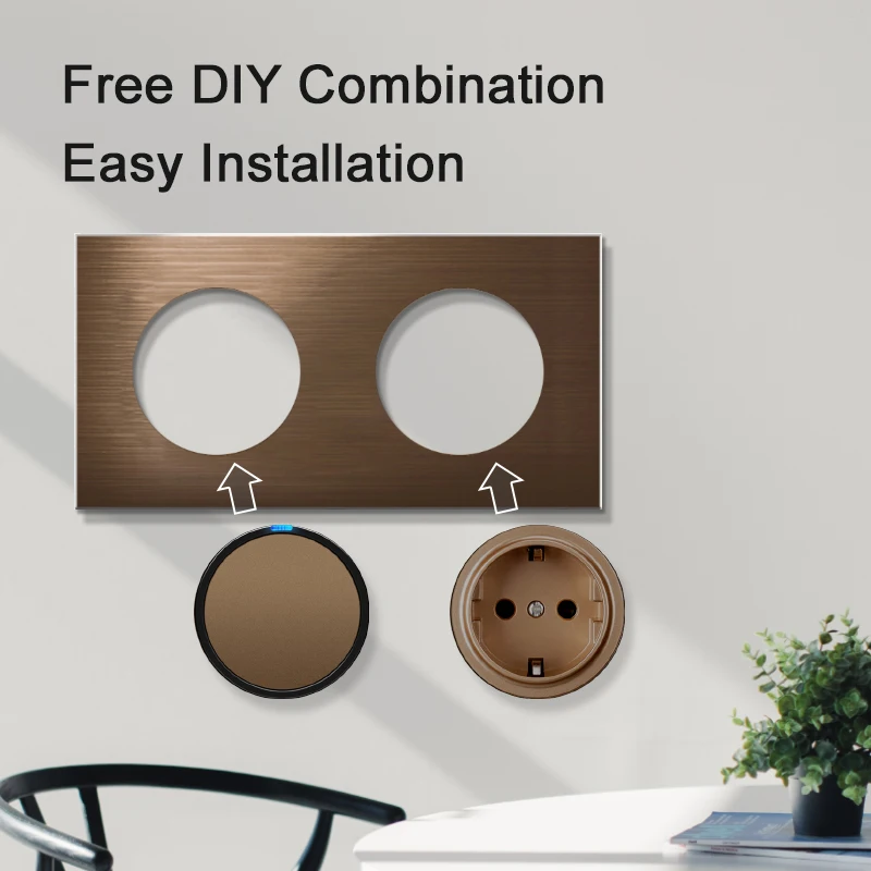 KAMANNI Brown Brushed Aluminum Wall Switch EU French Socket USB Charger RJ45 Modules TV module DIY Free Combination