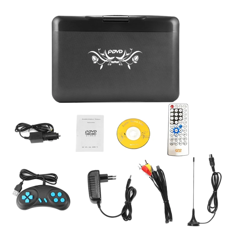 

NEW-Portable HD 13.9 Inch Home Car DVD Player VCD CD MP3 DVD TV Player USB SD Cards Game 16:9 Rotate Screen EU Plug