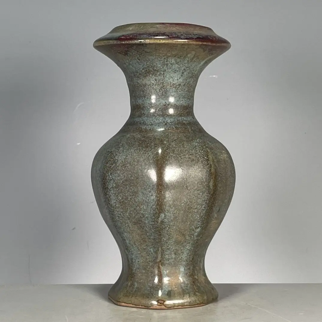 Imitation Chinese-style porcelain, Song Dynasty Jun ware kiln-transformed glaze with reddish-brown melon-shaped vase ornament.