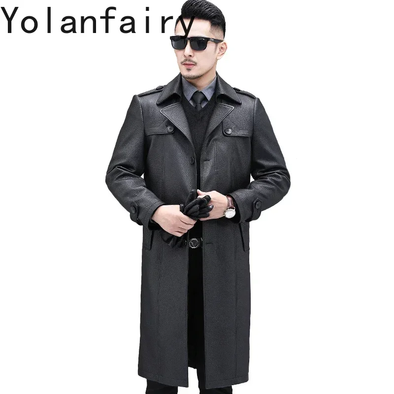 YOLANFAIRY Luxury Deerskin Coat Man Genuine Leather Jacket  Man Long High End Leather Windbreaker Men's Clothing Autumn Winter