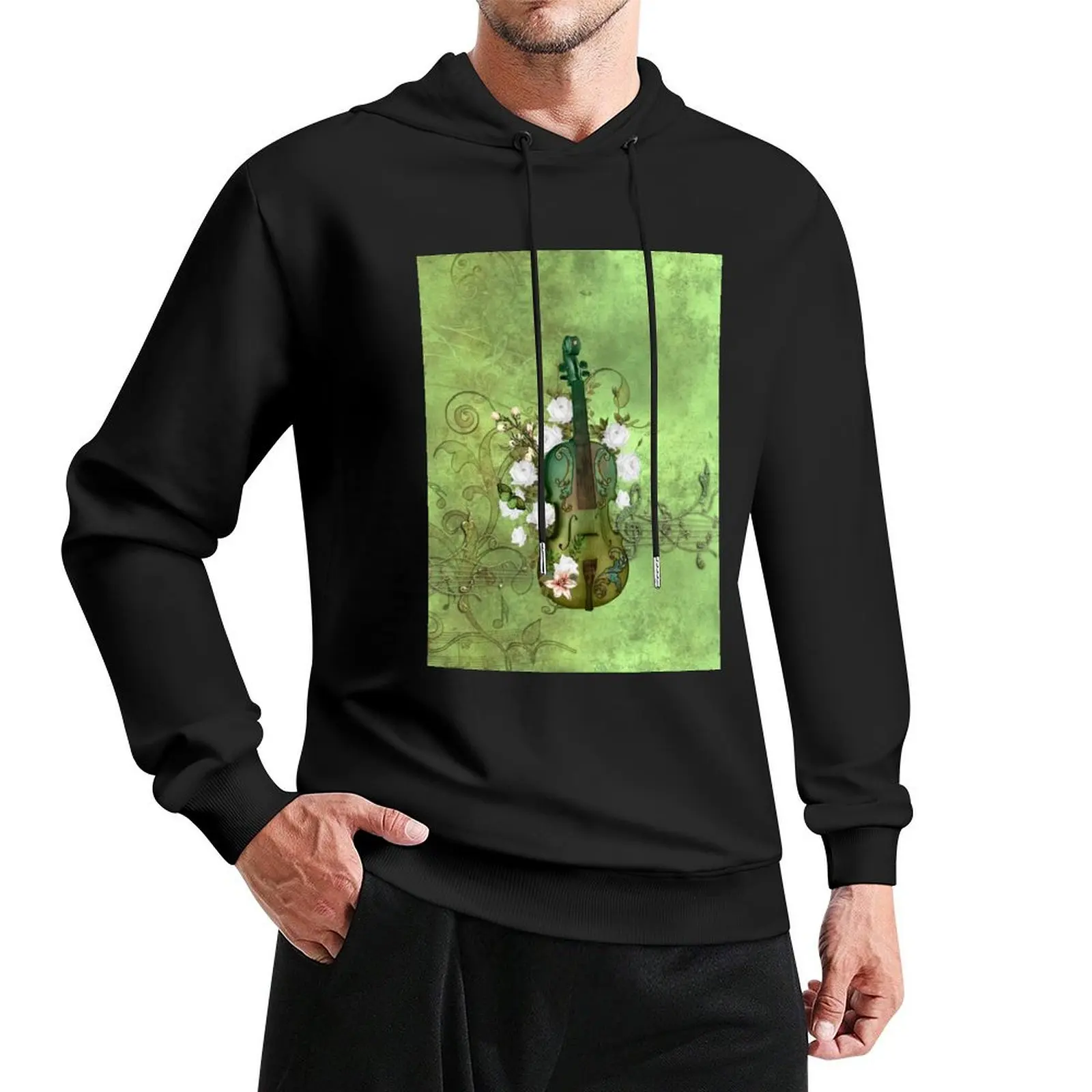 

Wonderful elegant violin with flowers, clef and key notes Pullover Hoodie anime clothes men's clothing hoodie streetwear