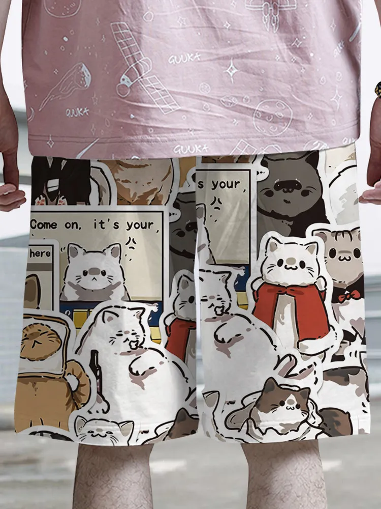 Children's, Men's, and Women's Cute Pet Cartoon Cat/Shiba Inu Sticker Style 3D Printed Home/Beach Dual Purpose Shorts